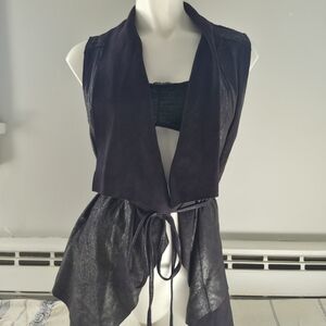 Vintage Sleeveless Open Front Tie-Waist Vest